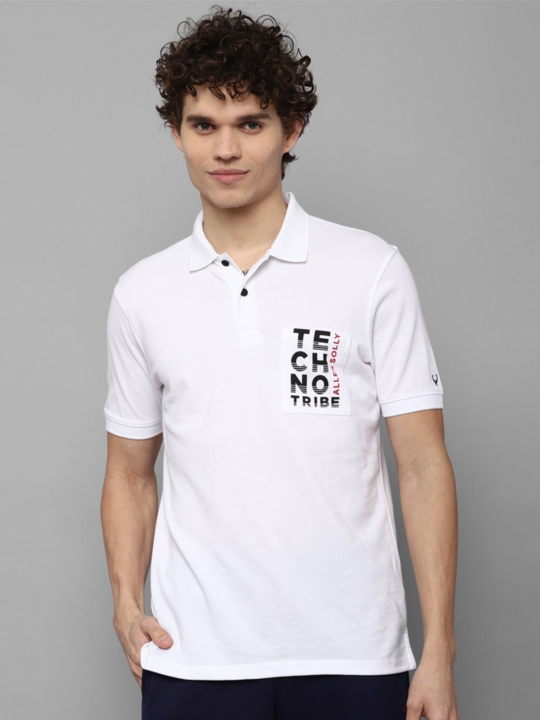 

Allen Solly Tribe Men White Typography Printed Polo Collar T-shirt