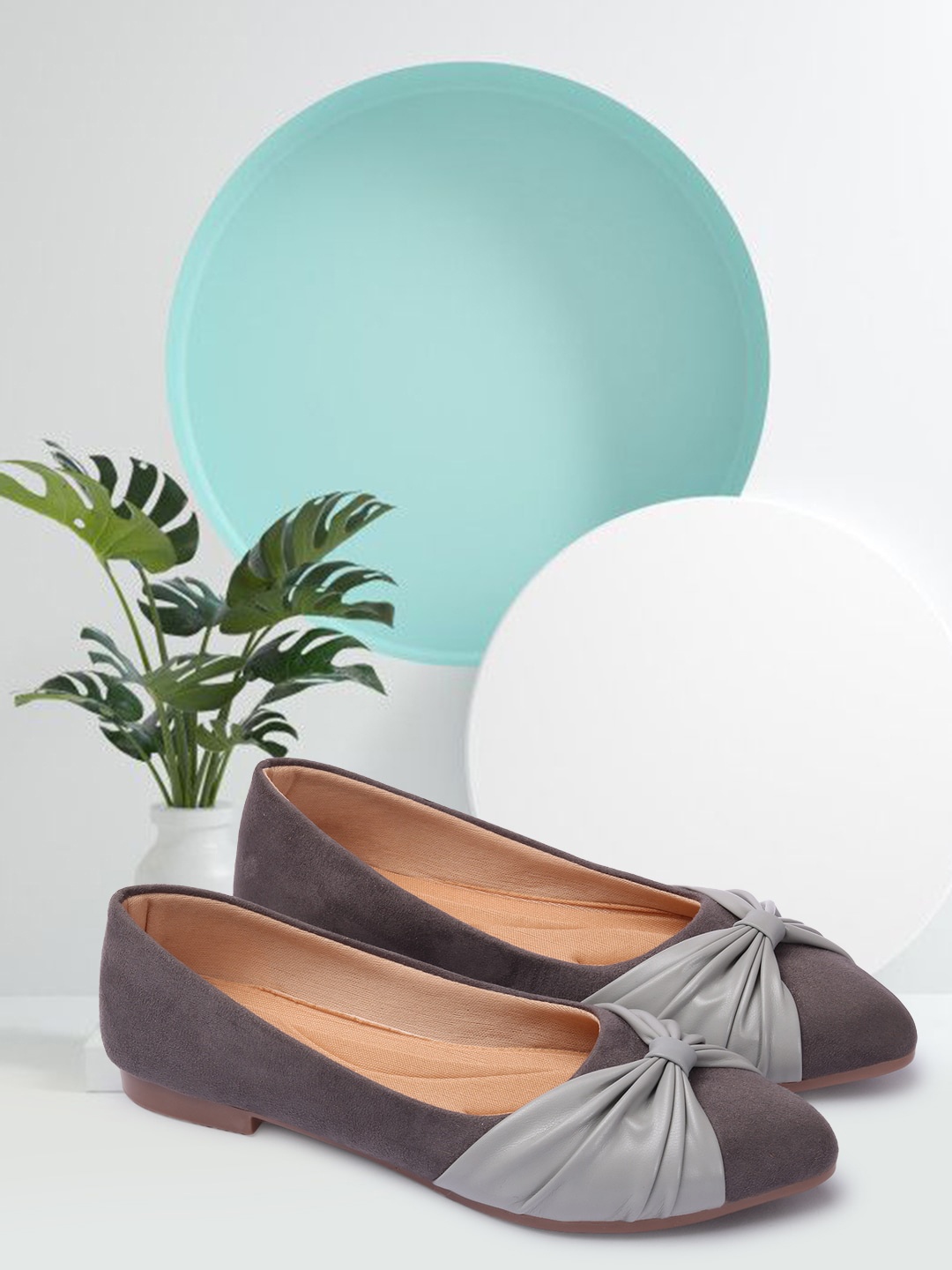 

RINDAS Women Grey Colourblocked Bows Flats