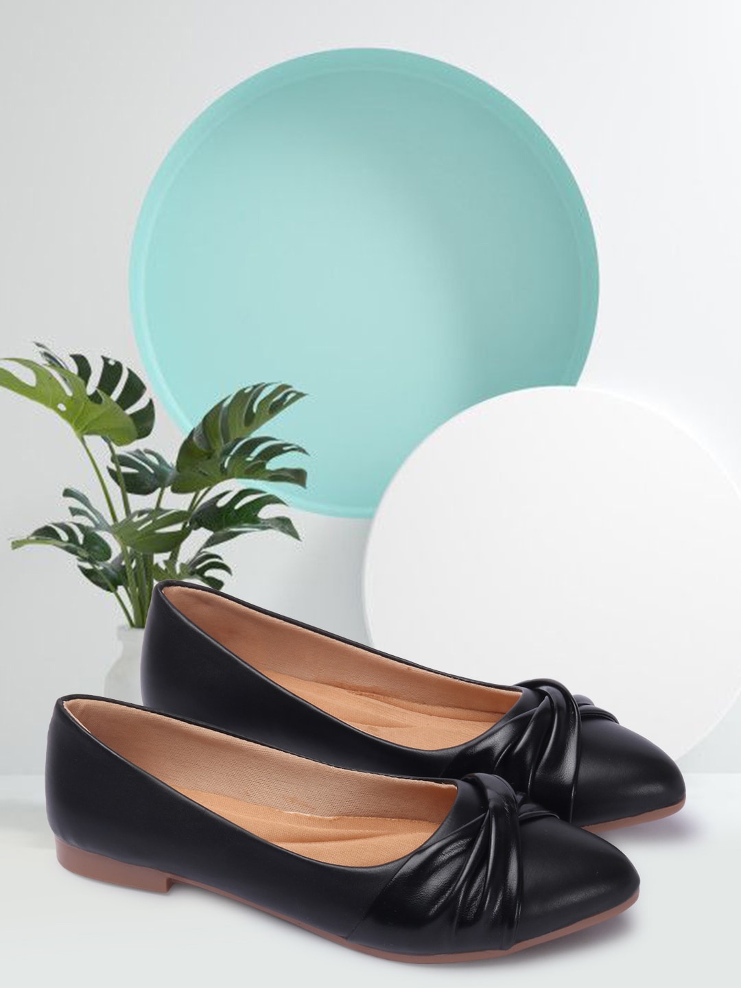 

RINDAS Women Black Ballerinas with Bows Flats