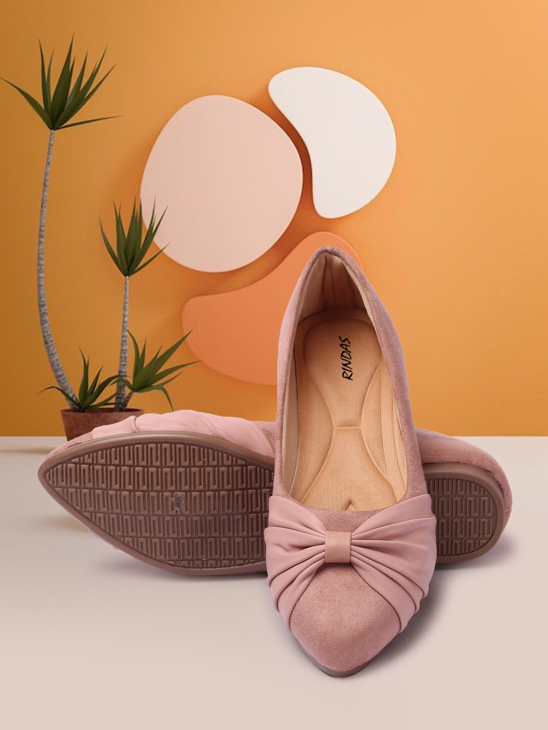 

RINDAS Women Pink Ballerinas with Bows Flats
