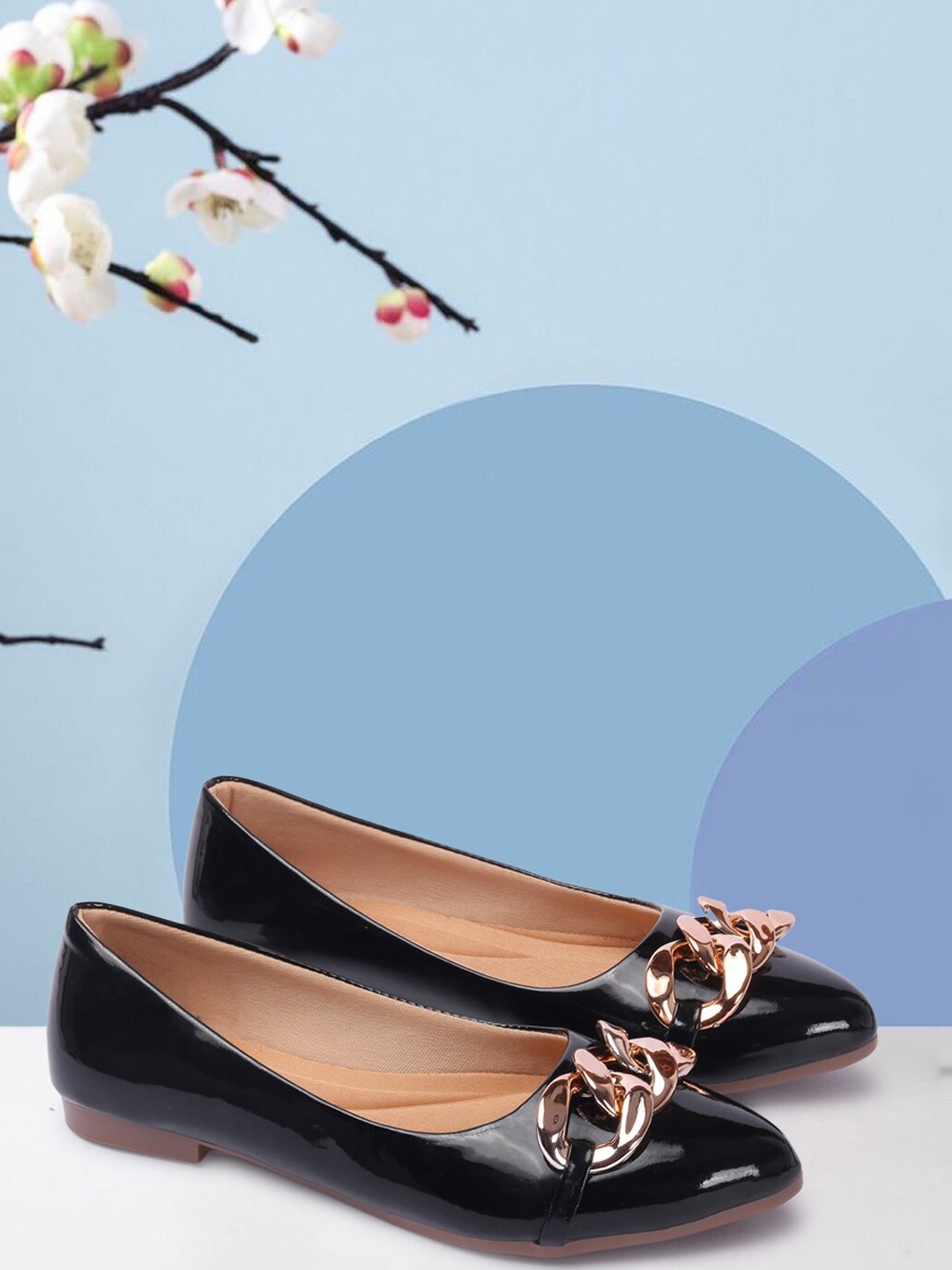 

RINDAS Women Black Buckled Ballerinas
