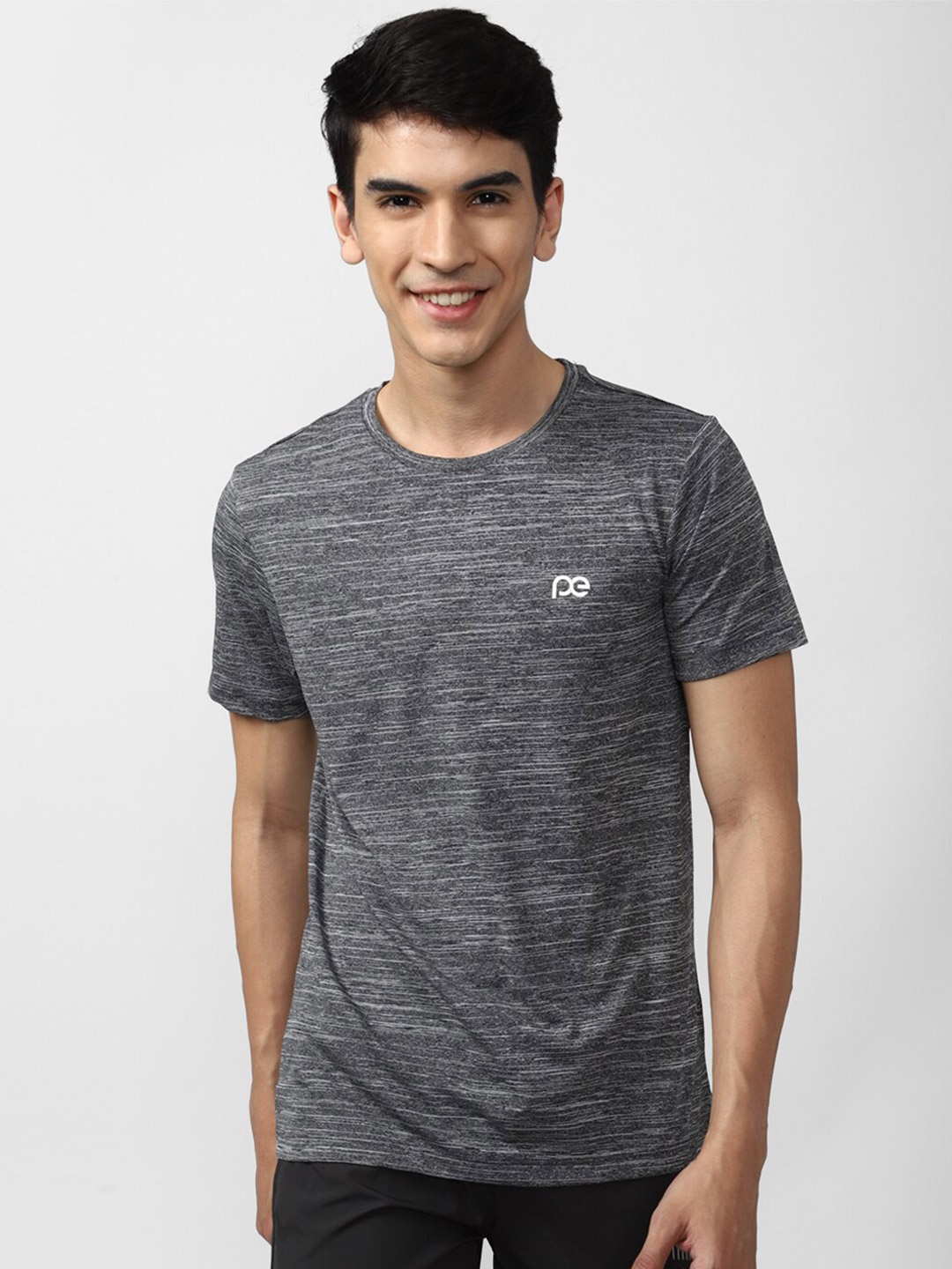 

Peter England Casuals Men Grey Raw Edge Slim Fit T-shirt