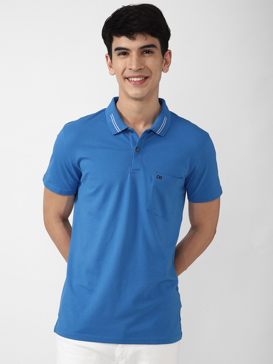 

Peter England Casuals Men Blue Solid Polo Collar Slim Fit T-shirt