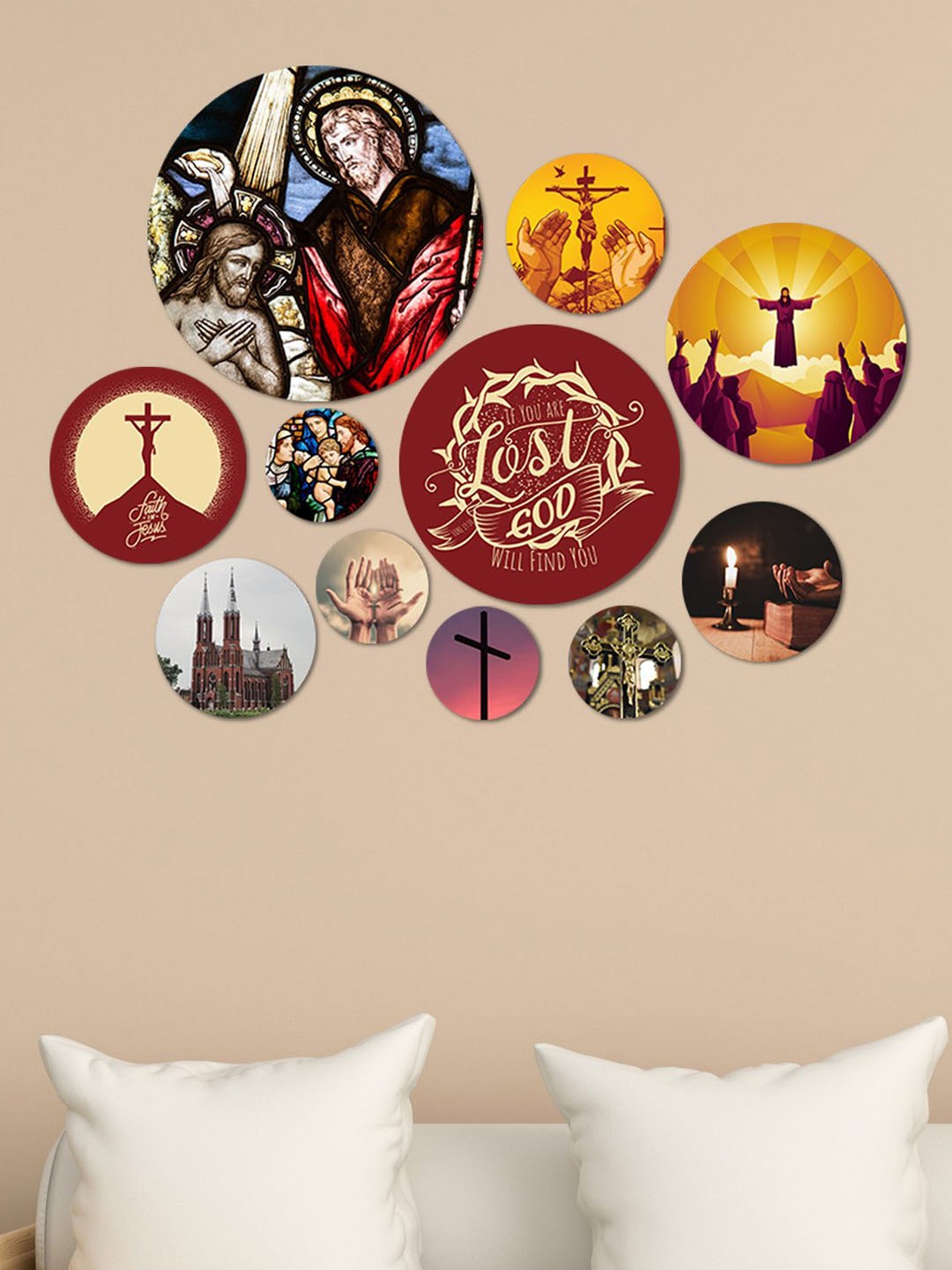 

ArtVibes Set Of 11 Maroon Spiritual Wooden Wall Decor
