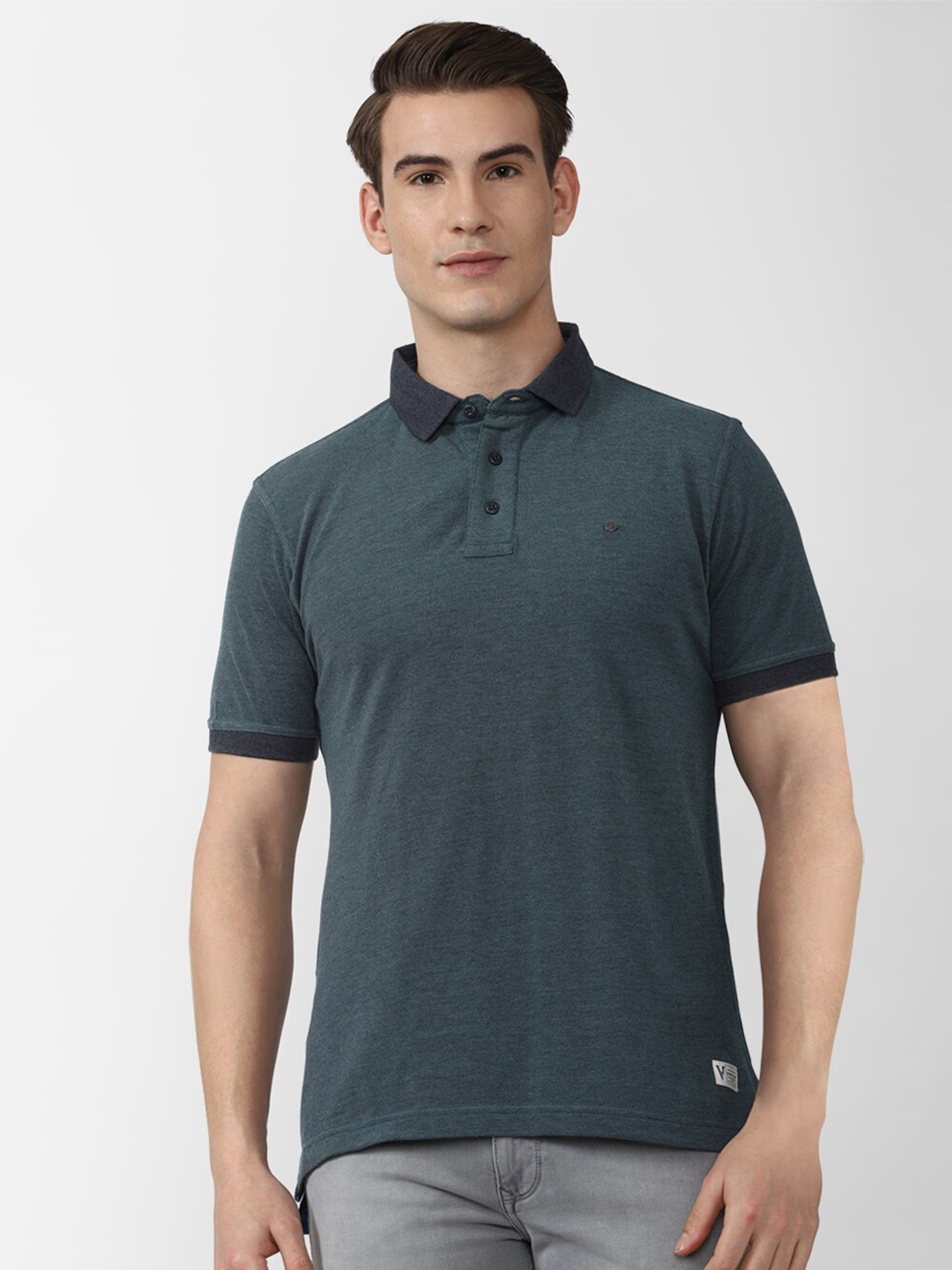 

VAN HEUSEN DENIM LABS Men Grey Polo Collar Applique T-shirt