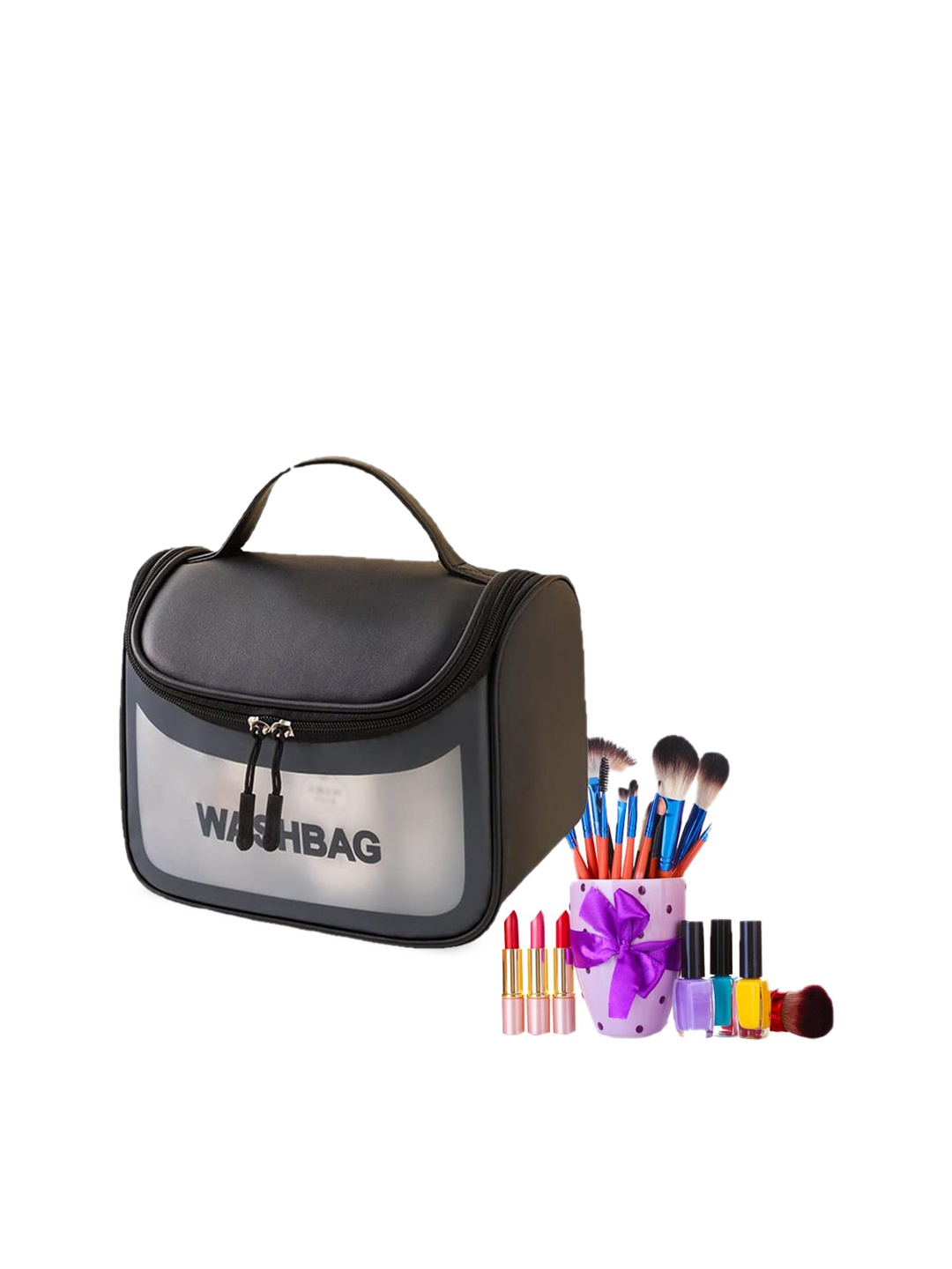 Queue Black Solid Toiletry Bag