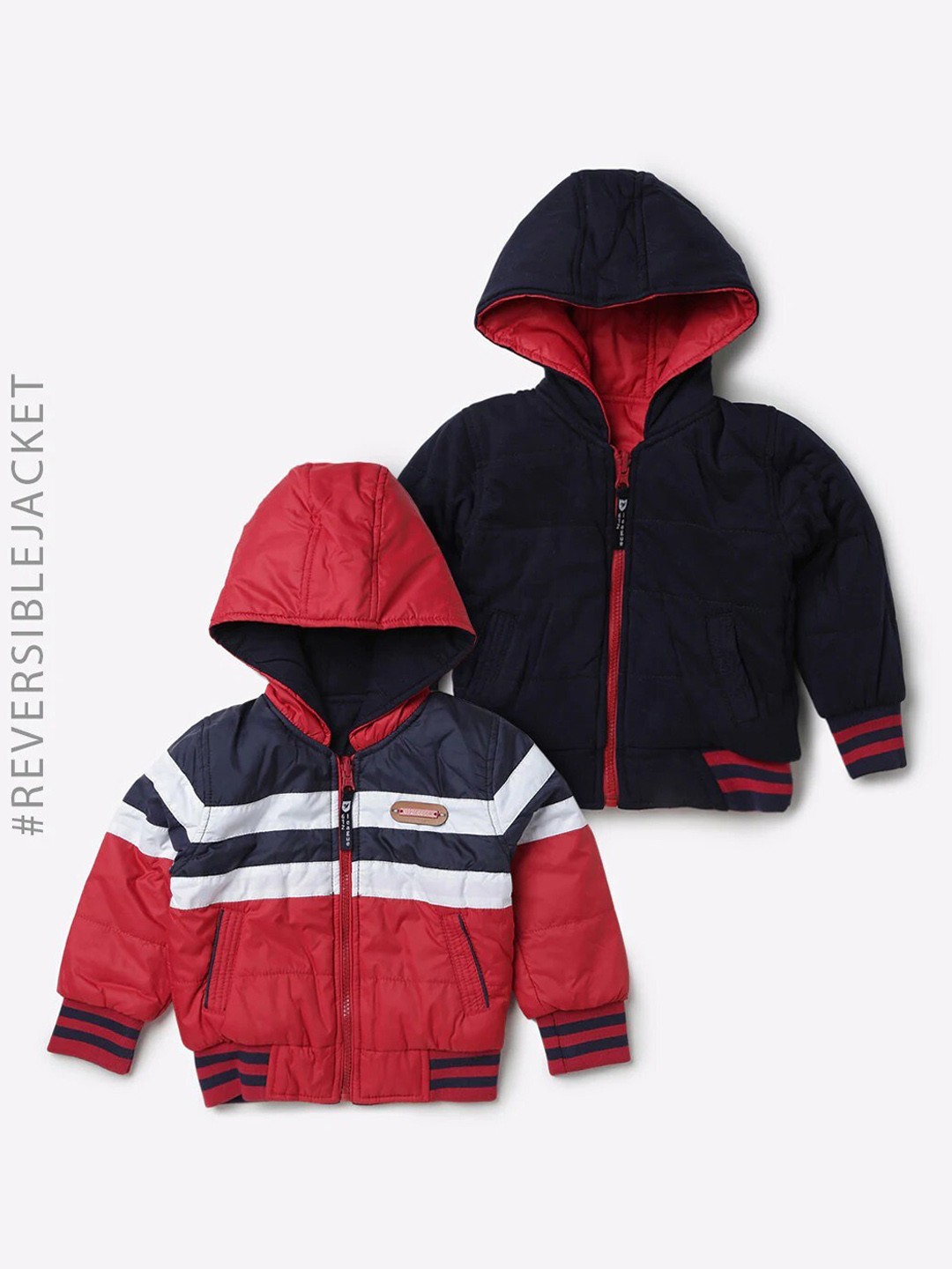 

612League Boys Red & Navy Blue Striped Reversible Varsity Jacket