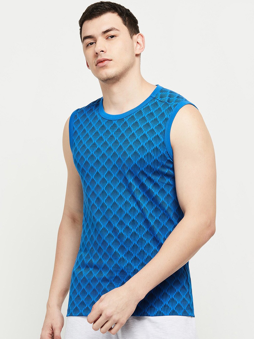 

max Men Blue Printed Lounge T-shirt