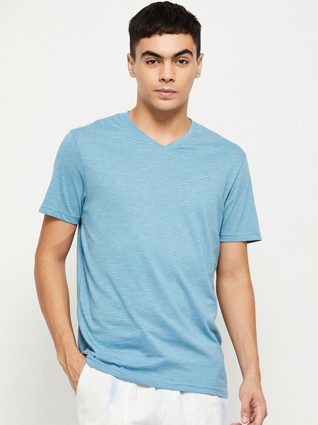 

max Men Blue Solid Lounge T-shirts