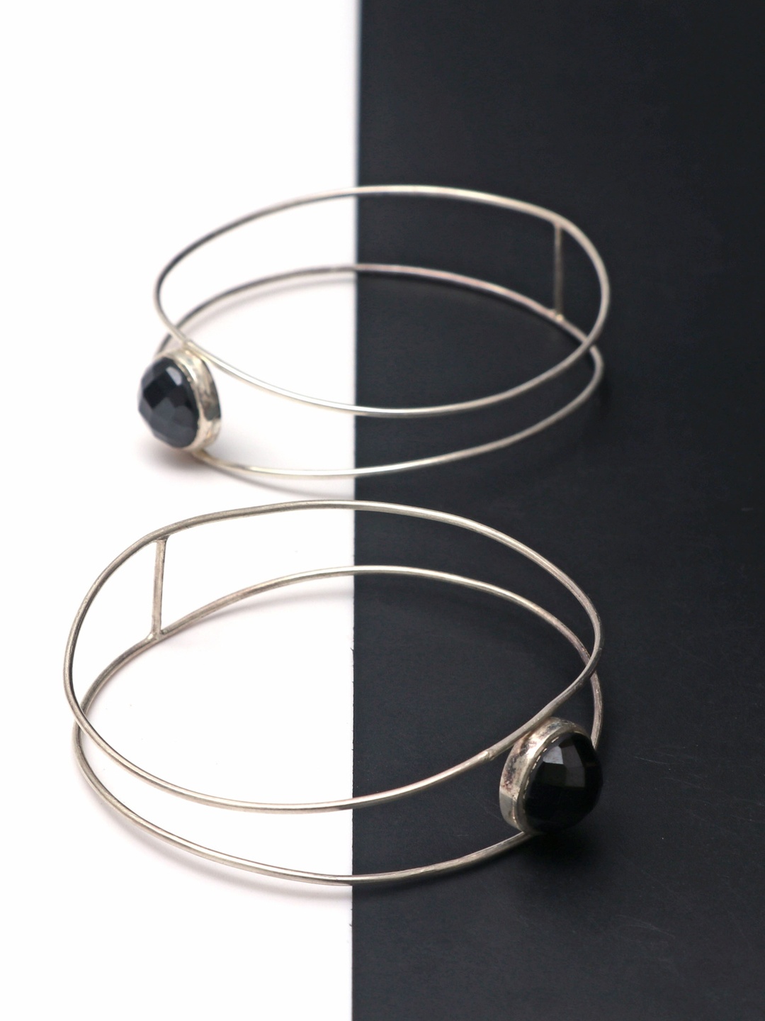 

HIFLYER JEWELS Women Black Sterling Silver Rhodium-Plated Link Bracelet