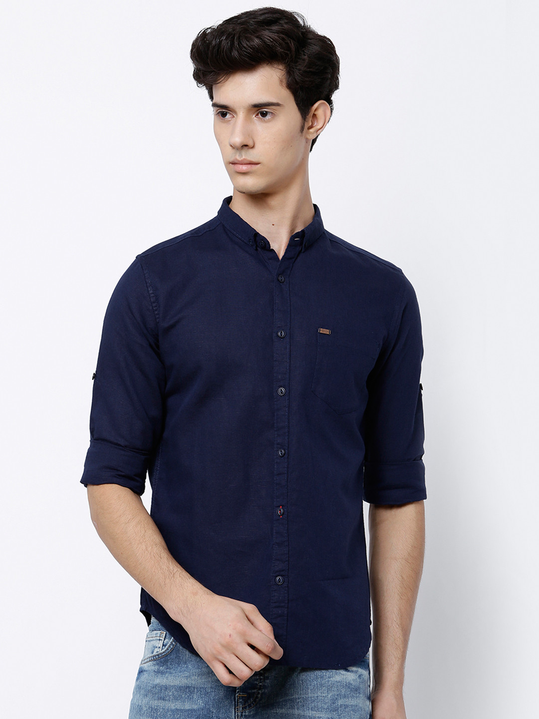 

LOCOMOTIVE Men Navy Blue Slim Fit Solid Casual Shirt