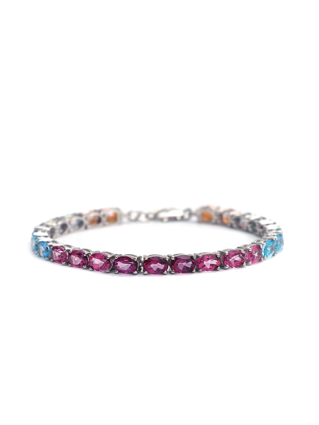 

HIFLYER JEWELS Women Silver-Toned & Pink Sterling Silver Topaz Rhodium-Plated Link Bracelet