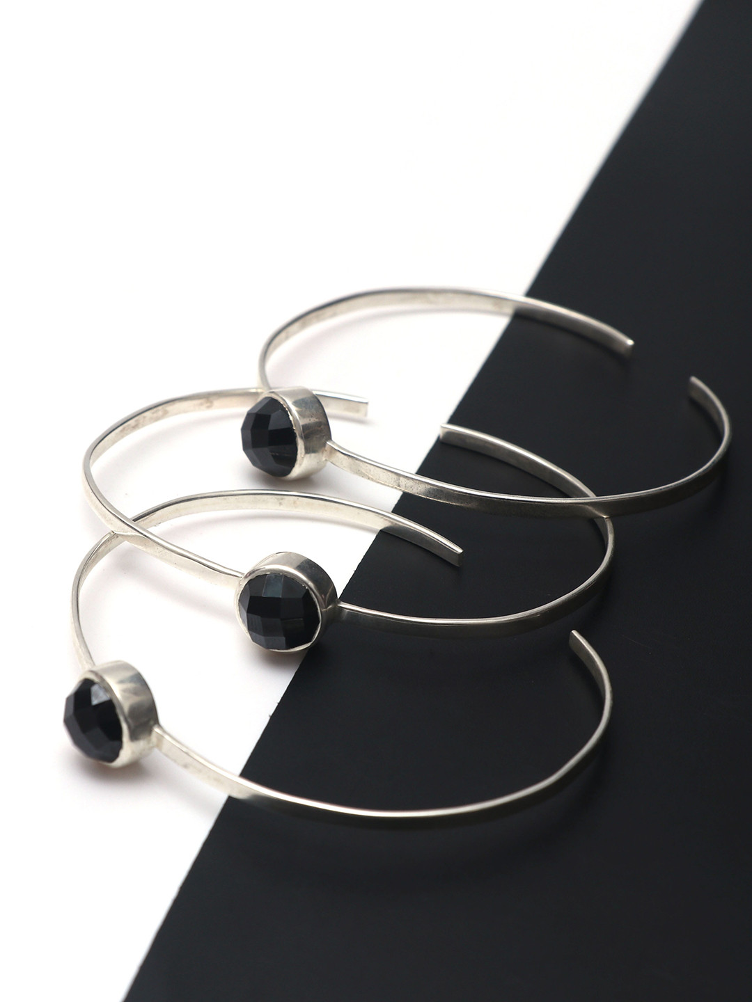 

HIFLYER JEWELS Women Black Sterling Silver Onyx Rhodium-Plated Link Bracelet