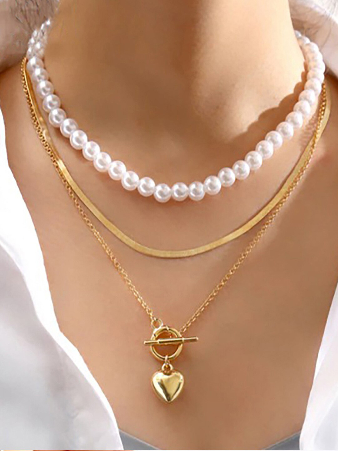 

Jewels Galaxy Gold-Plated & White Layered Chain