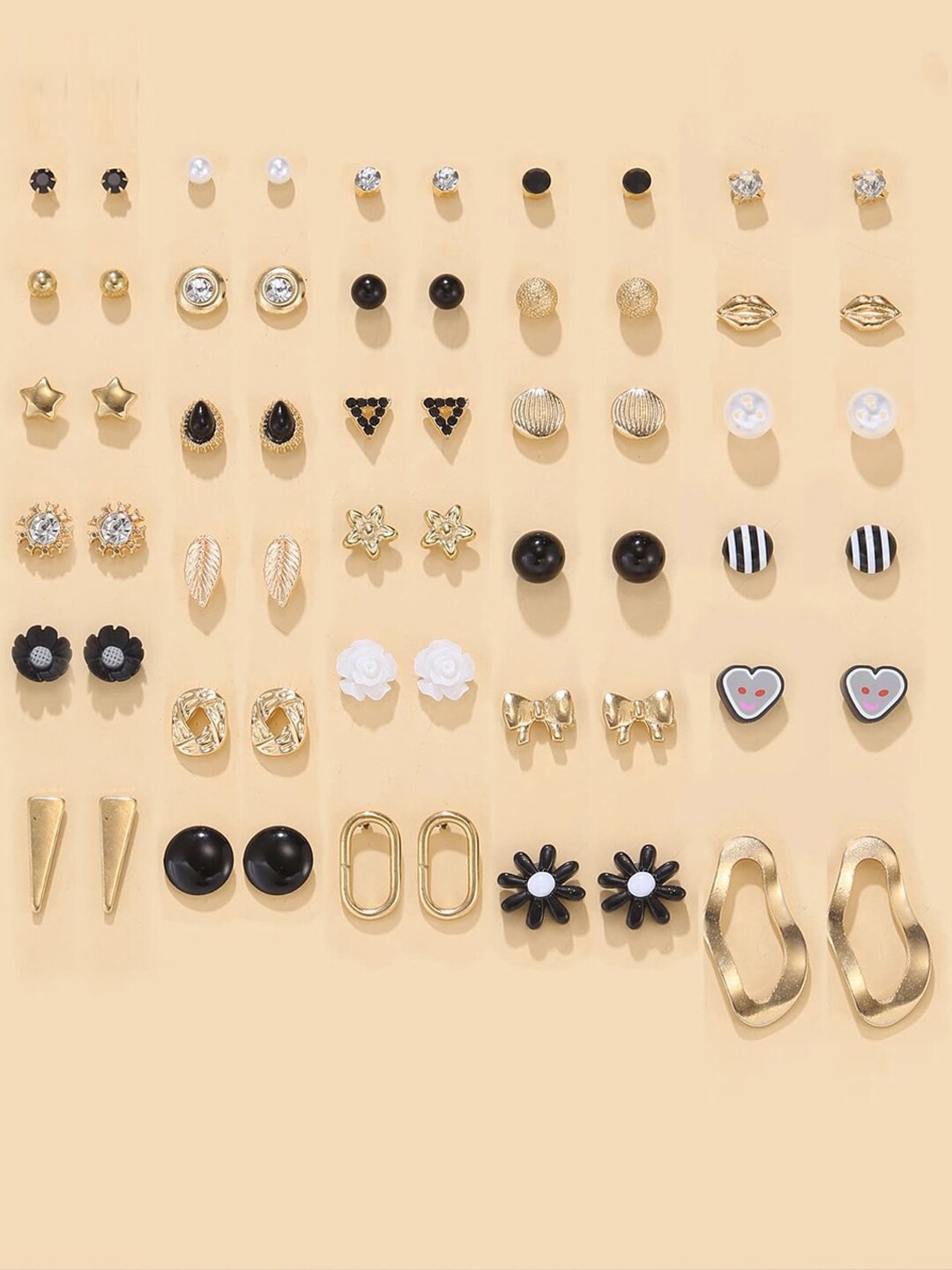 

Jewels Galaxy Pack Of 6 Black & White Contemporary Studs Earrings