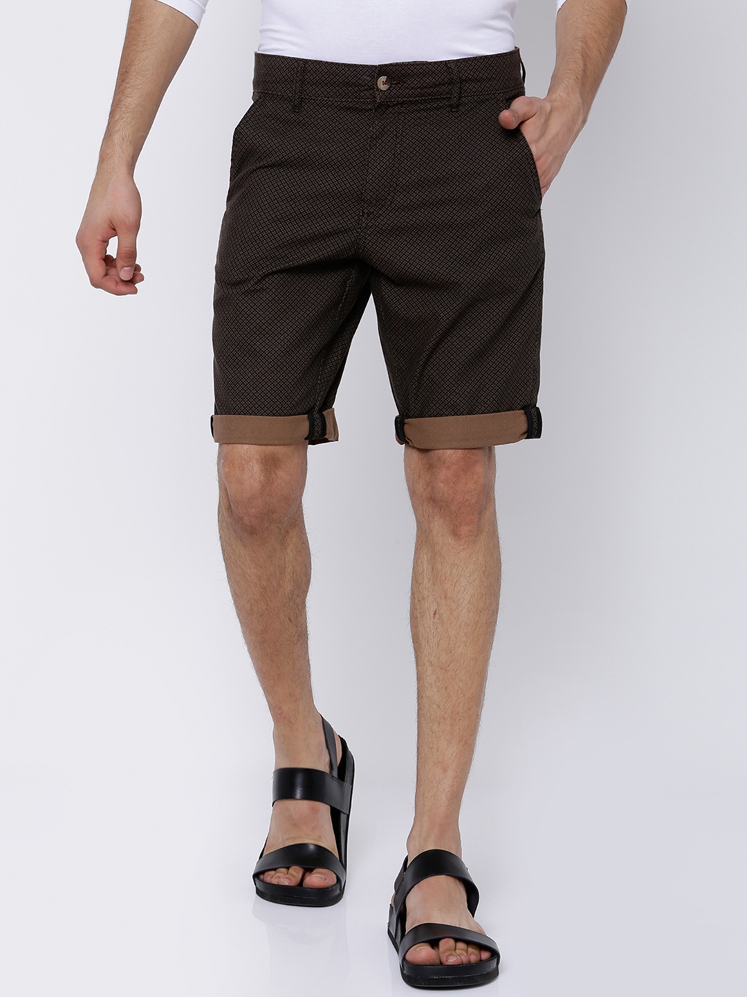 

LOCOMOTIVE Men Brown Printed Slim Fit Regular Shorts, Coffee brown