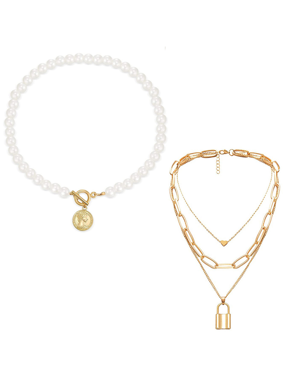 

Jewels Galaxy Set Of 2 Gold-Toned & White Gold-Plated Necklace