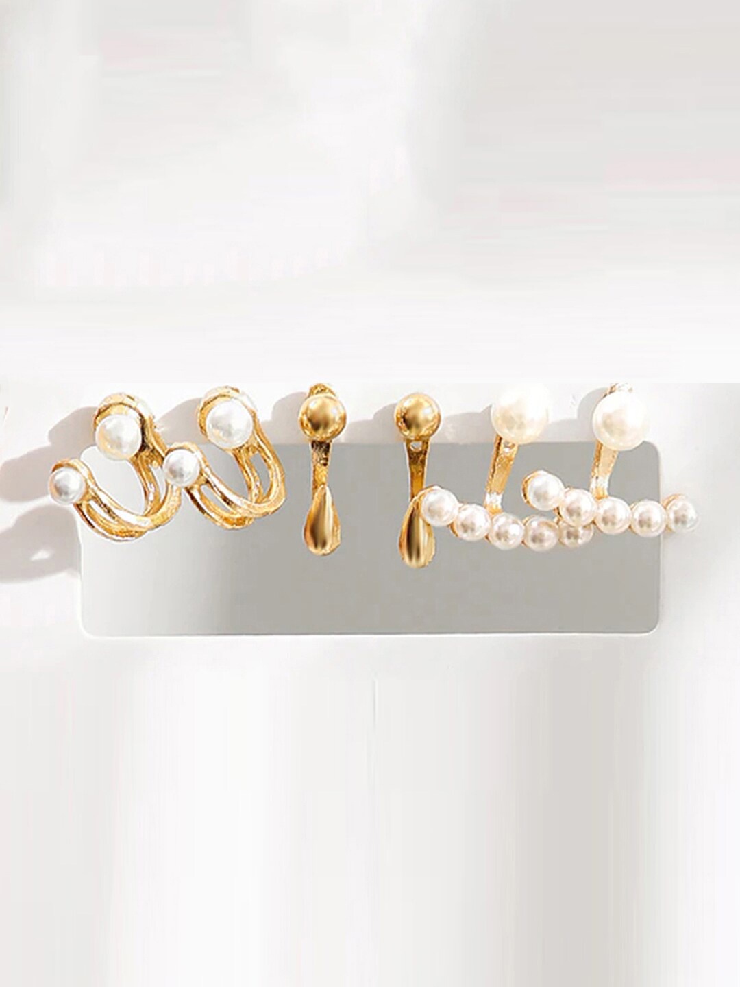 Jewels Galaxy Gold-Toned & White Set Of 6 Contemporary Studs Earrings