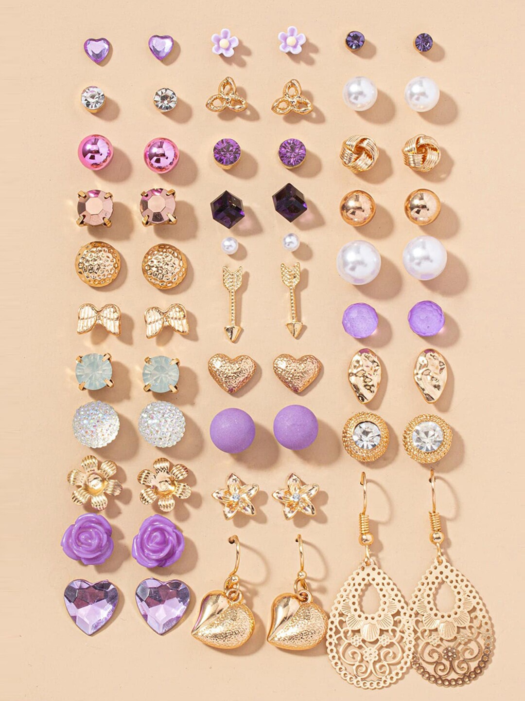 Jewels Galaxy Pack of 15 Contemporary Studs Earrings, Multi