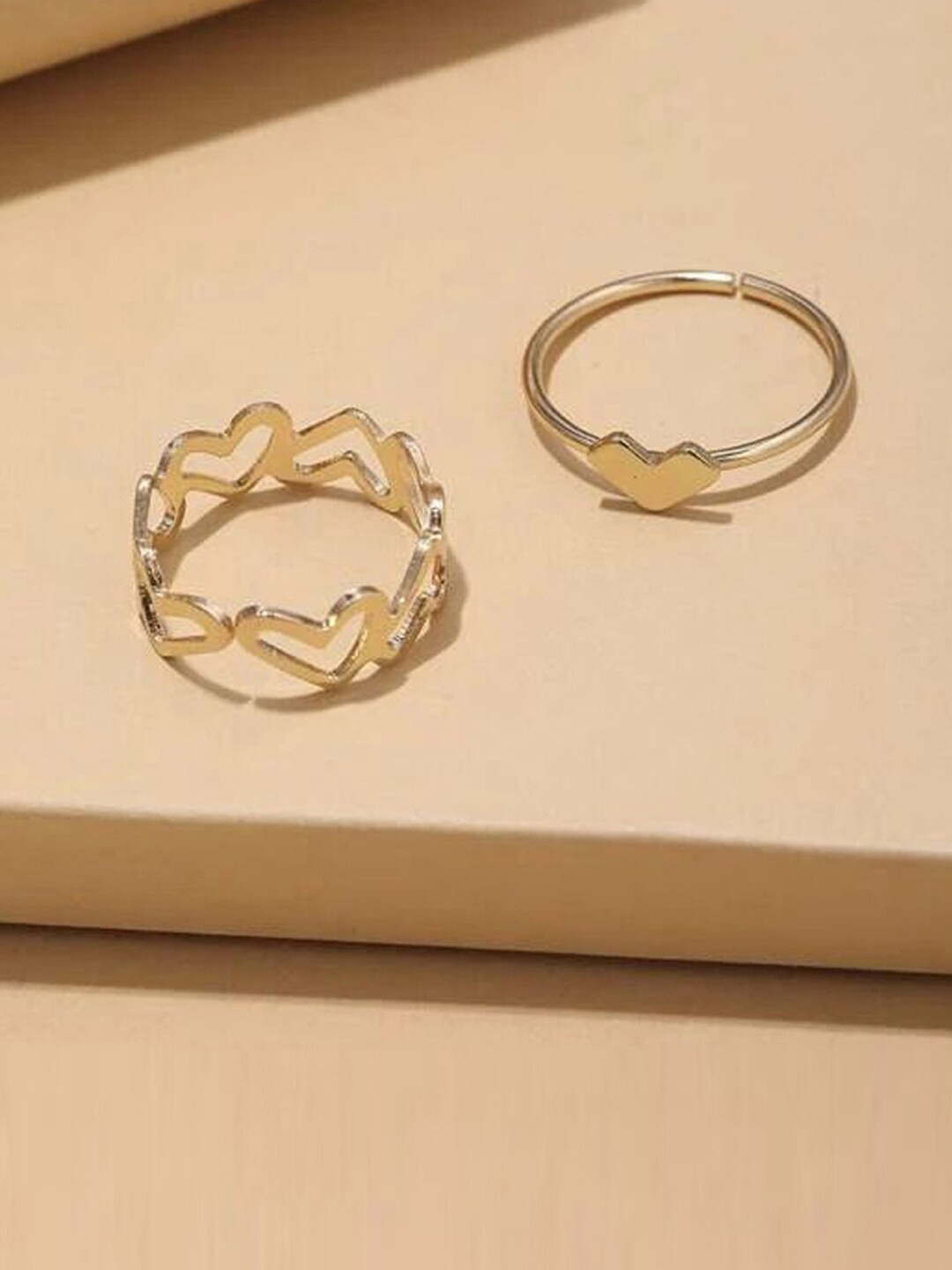 

Jewels Galaxy Pack Of 2 Gold-Plated Hearts Shape Adjustable Finger Ring