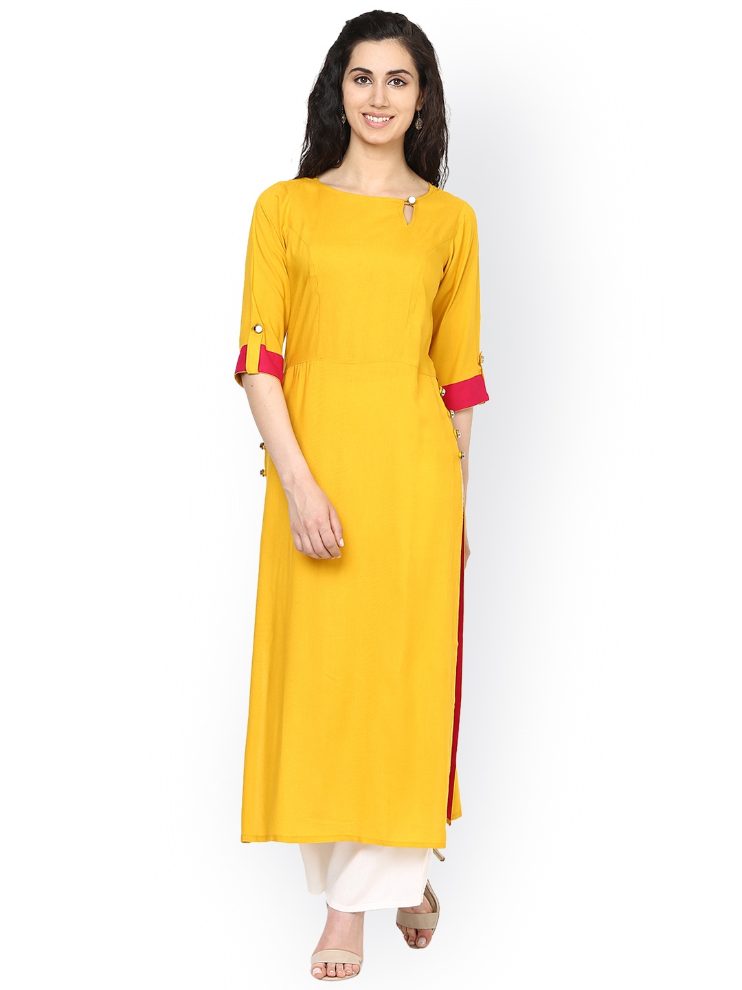 

Aujjessa Women Mustard Yellow Solid Straight Kurta