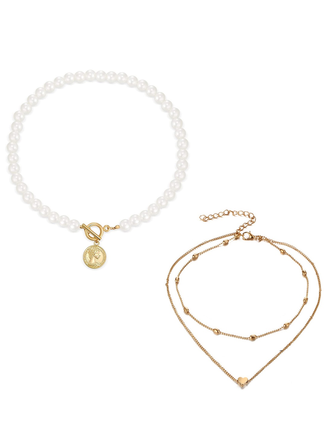 

Jewels Galaxy Set of 2 Gold-Plated& White Necklace