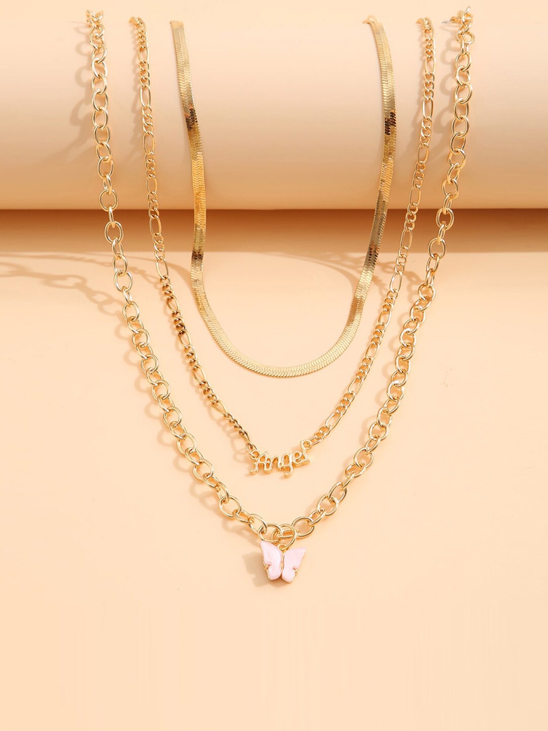 

Jewels Galaxy Gold-Toned Gold-Plated Layered Necklace with a Butterfly Pendant