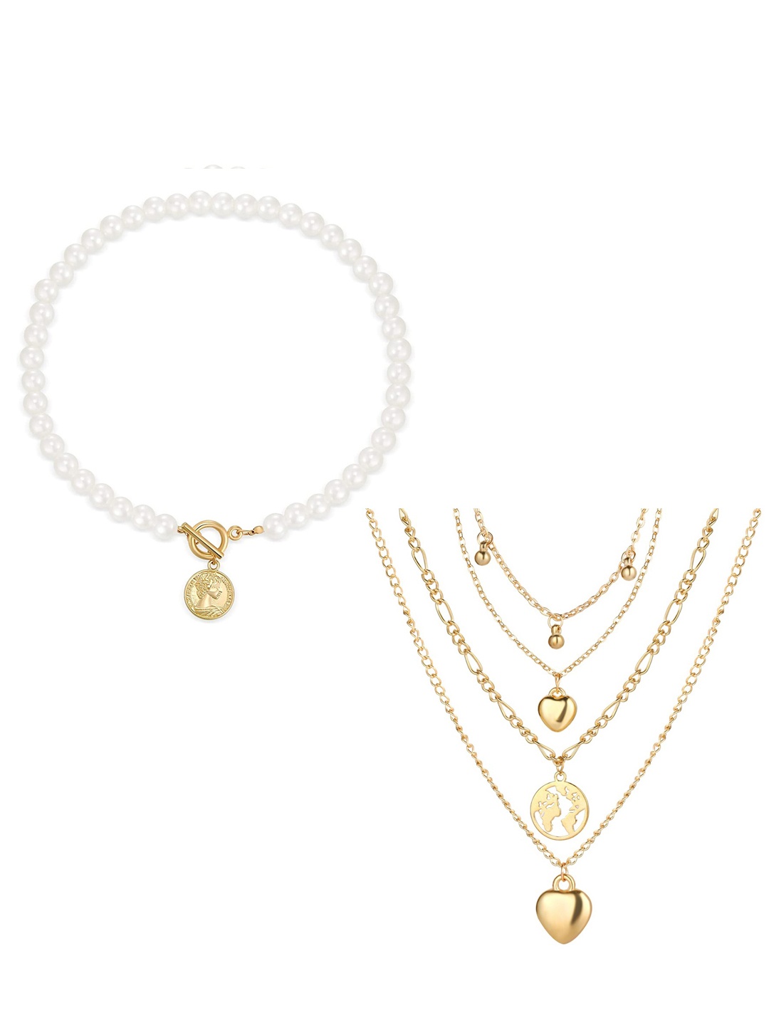 

Jewels Galaxy Set Of 2 Gold-Toned & White Gold-Plated Necklace