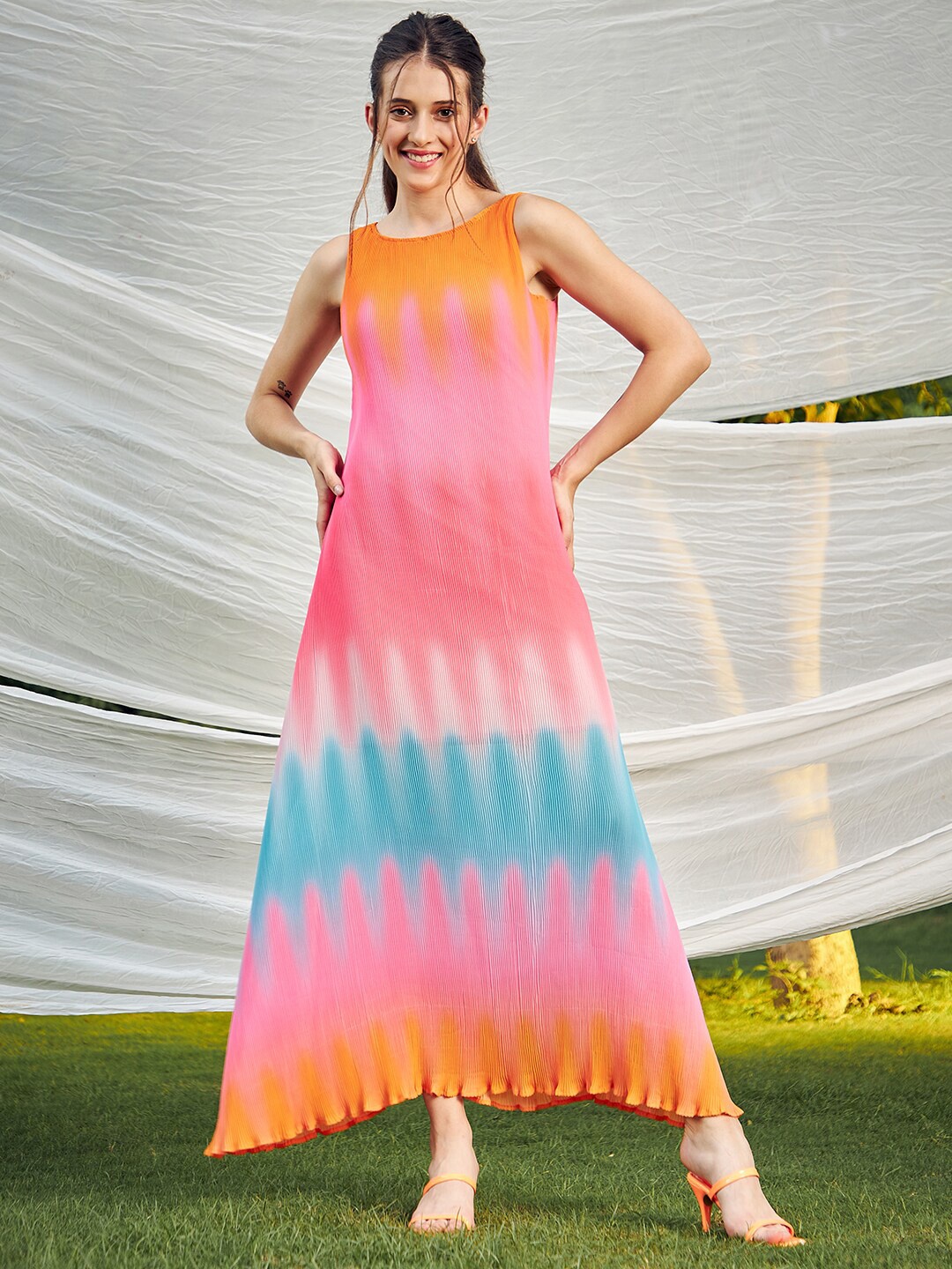 

Athena Women Pink and Blue Tie and Dye Maxi Dress