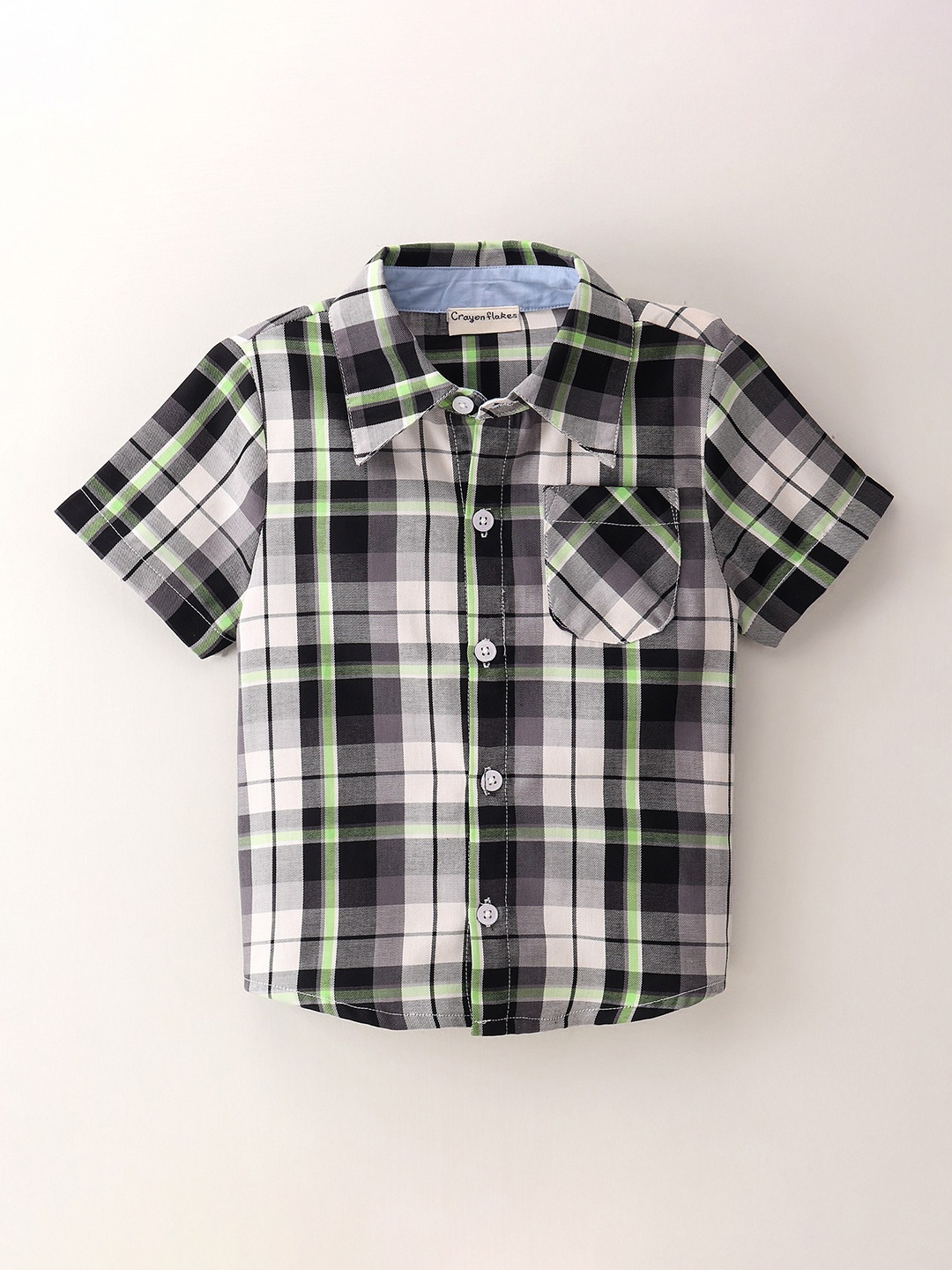 

CrayonFlakes Boys Black & White Tartan Checks Checked Pure Cotton Casual Shirt