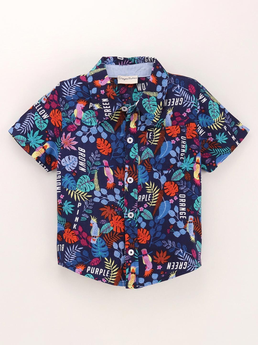 

CrayonFlakes Boys Navy Blue Regular Fit Floral Printed Casual Shirt