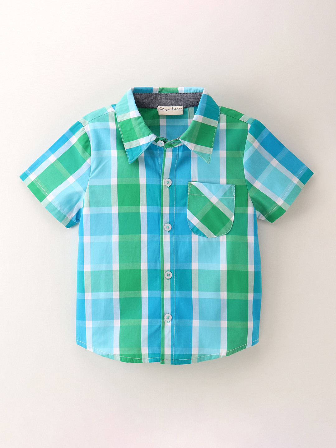 

CrayonFlakes Boys Blue And Green Tartan Checks Cotton Casual Shirt