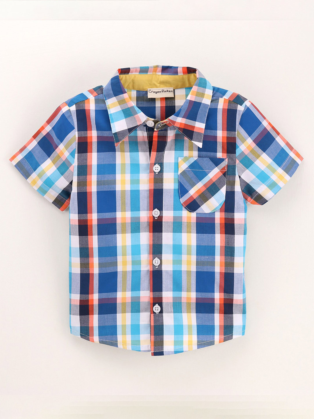 

CrayonFlakes Boys Blue Checked Short Sleeve Casual Shirt
