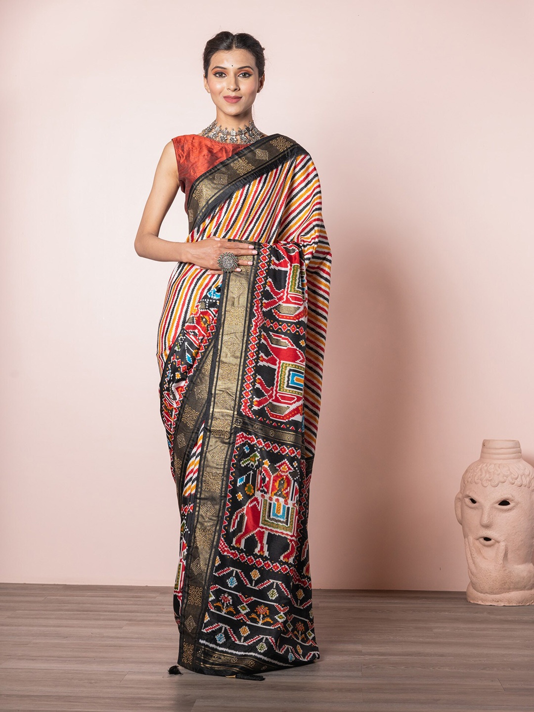 

Exclusiva Multicolor Ethnic Motifs Silk Blend Patola Saree, Black