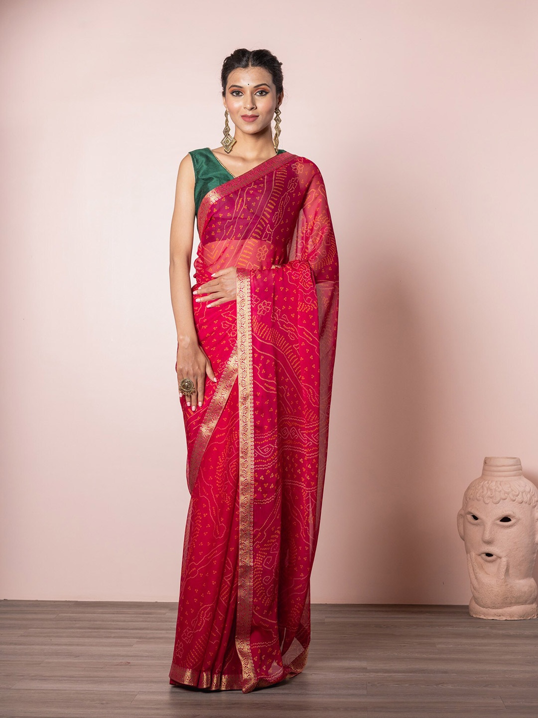 

Exclusiva Pink & Orange Bandhani Saree
