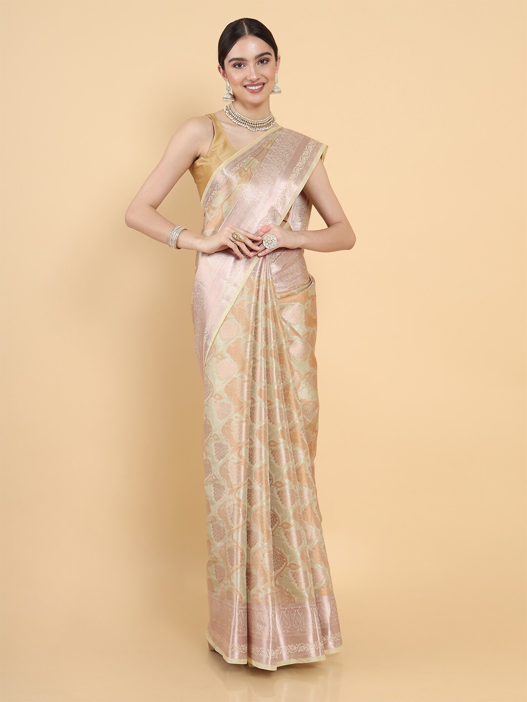 

MIMOSA Cream-Coloured Ethnic Motifs Zari Art Silk Kasavu Saree