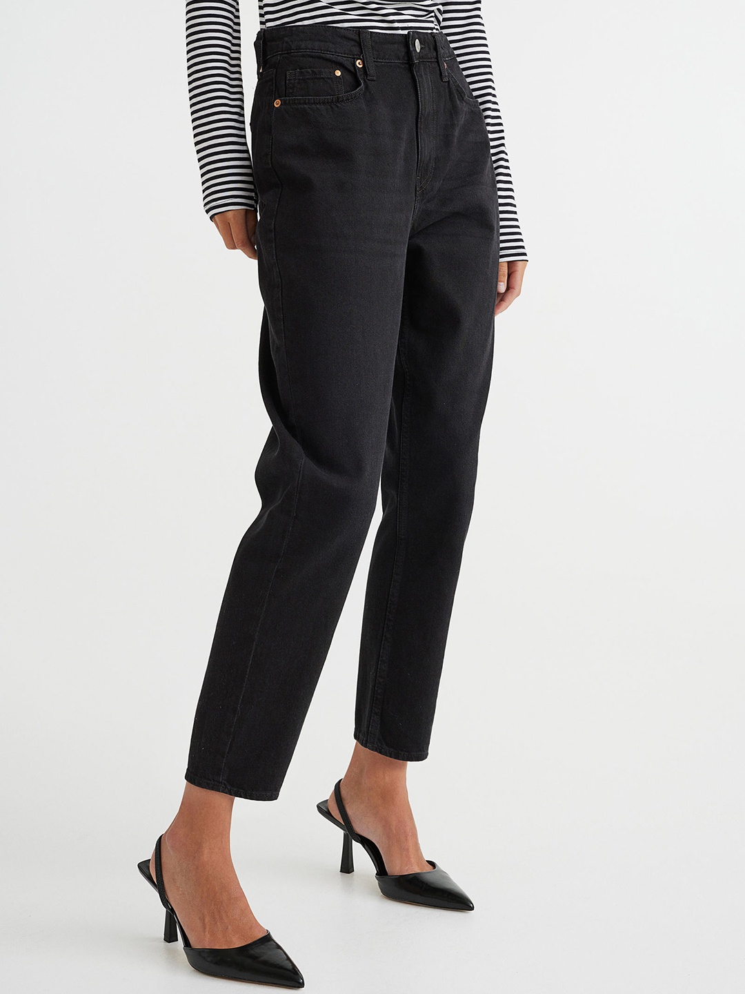 

H&M Women Black Mom Loose-Fit Ultra High Jeans