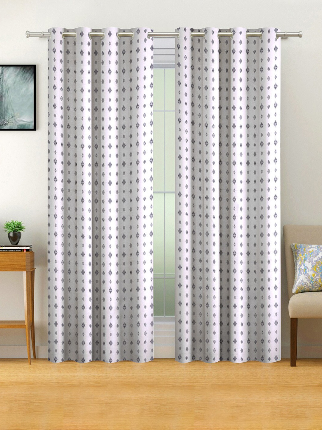 

SWAYAM White & Navy Blue Set of 2 Ethnic Motifs Black Out Door Curtain