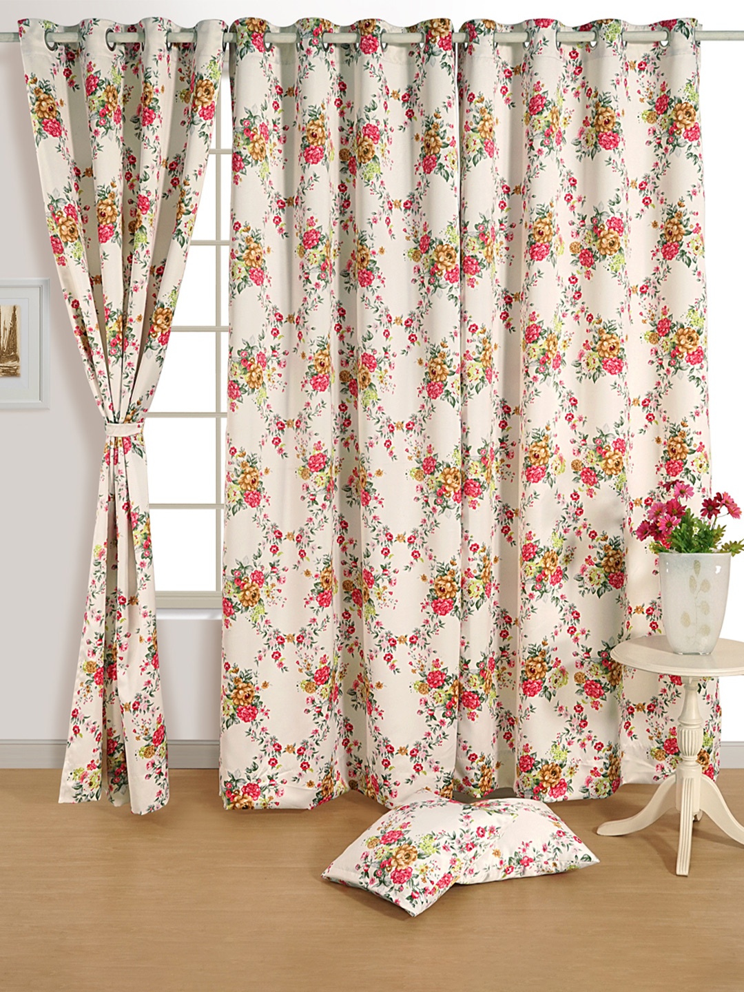 

SWAYAM Beige & Orange Floral Black Out Long Door Curtain