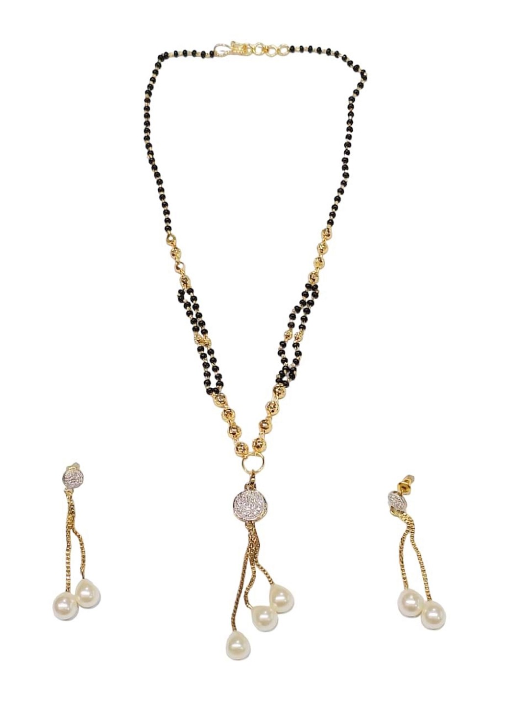 

FEMMIBELLA Gold-Plated Black & White Beads Beaded Mangalsutra