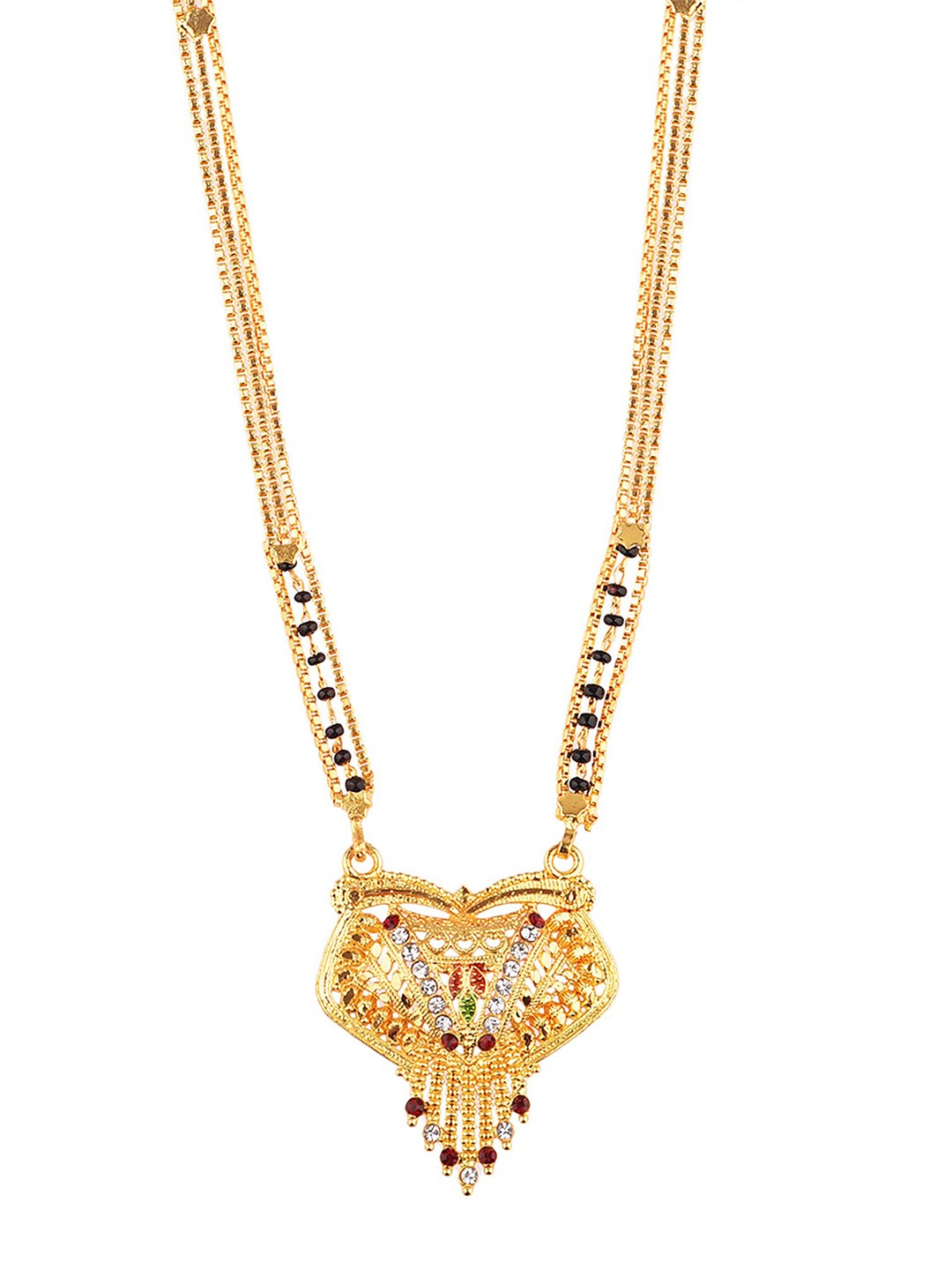 

FEMMIBELLA Gold-Plated & Black CZ-Studded & Beaded Mangalsutra