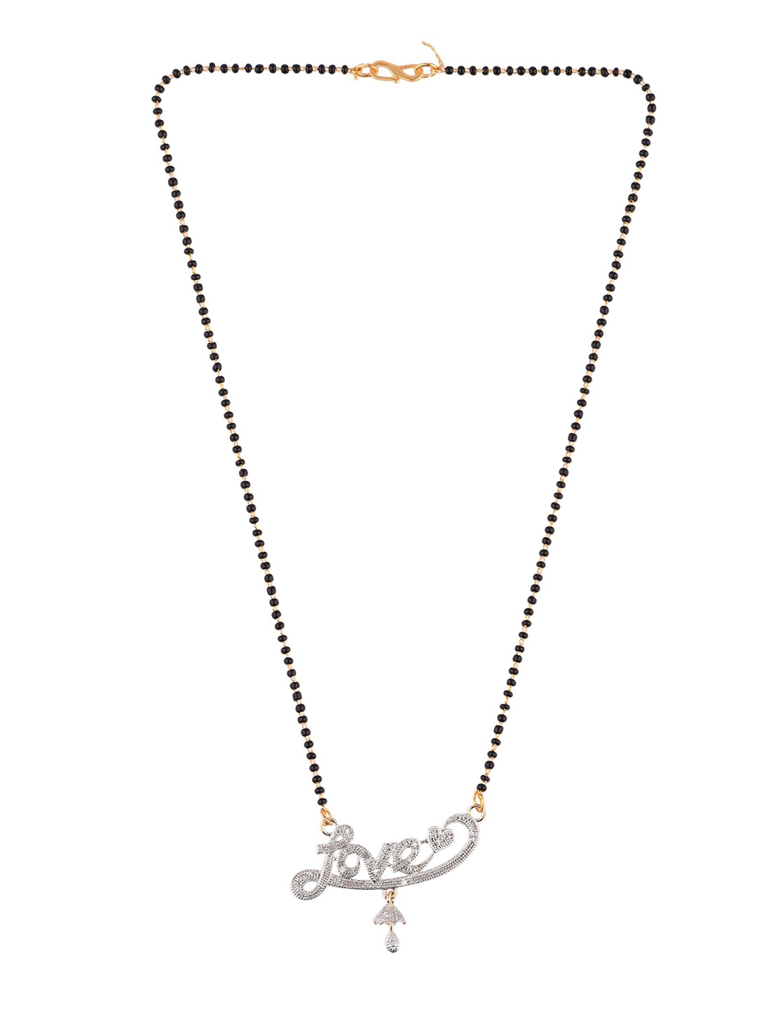 

FEMMIBELLA Gold-Plated White & Black AD-Studded & Beaded Mangalsutra
