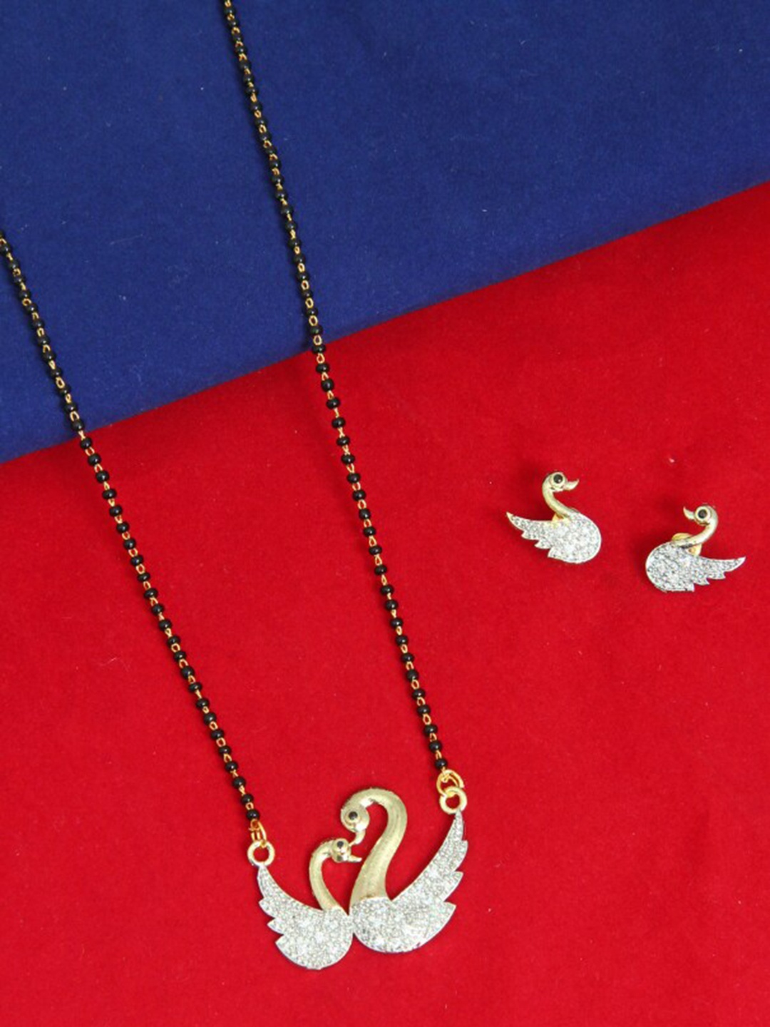 

FEMMIBELLA Gold-Plated & Black Stones-Studded Mangalsutra