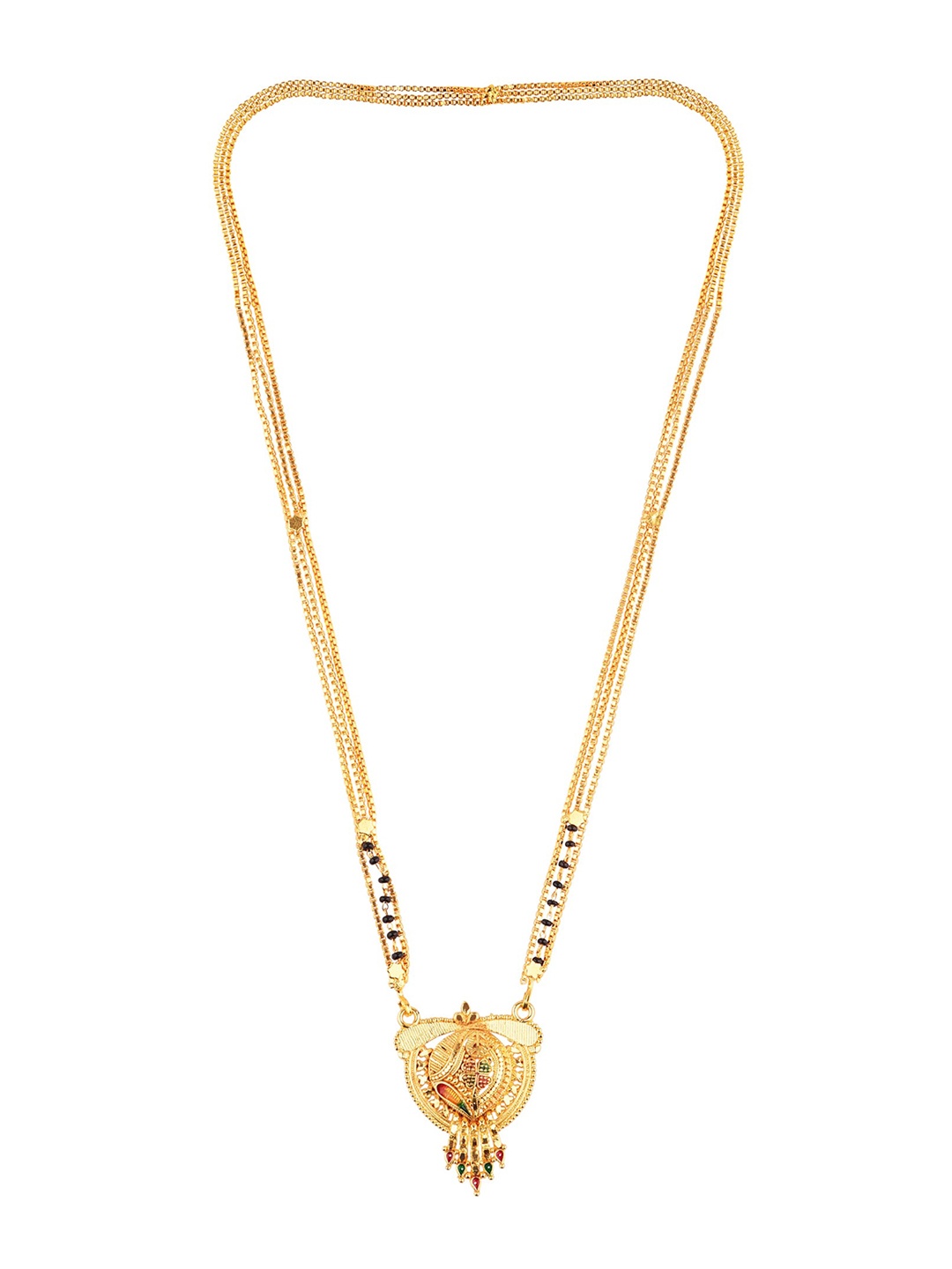 

FEMMIBELLA Gold-Plated Black Beaded Long Meenakari Mangalsutra