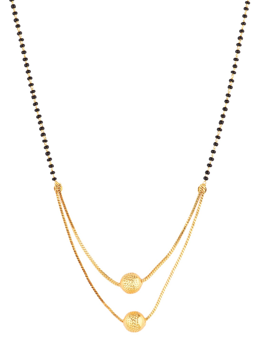 

FEMMIBELLA Gold-Plated Black Stone-Studded & Beaded Mangalsutra