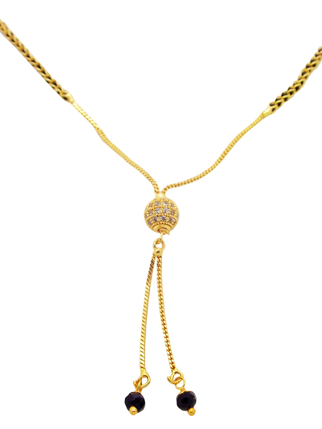 FEMMIBELLA Gold-Plated White & Black AD Stone Studded & Beaded Mangalsutra