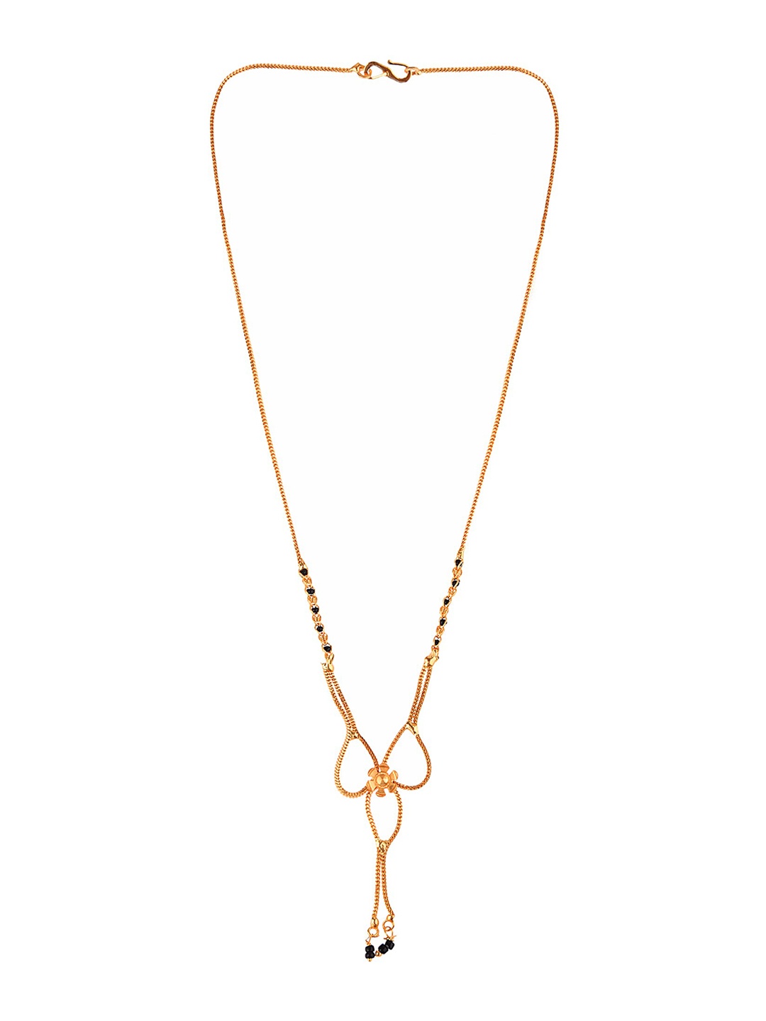 

FEMMIBELLA Gold-Plated Gold-Toned Black Beaded Bow Design Mangalsutra