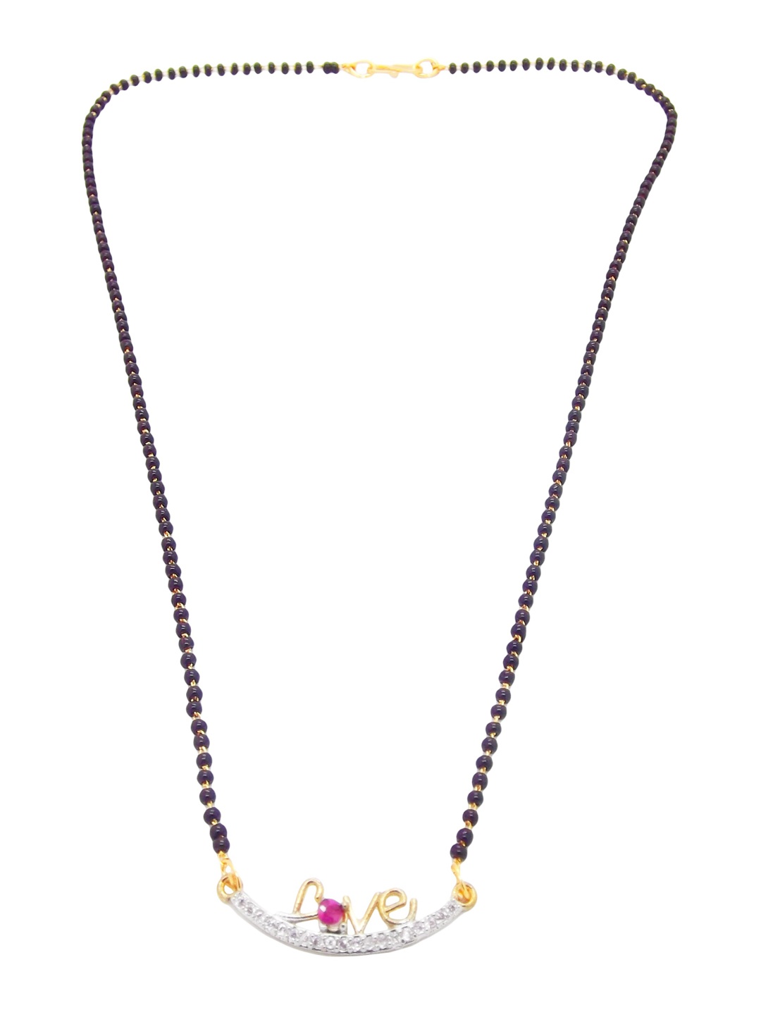 

FEMMIBELLA Gold-Plated Black & White AD-Studded & Beaded Mangalsutra