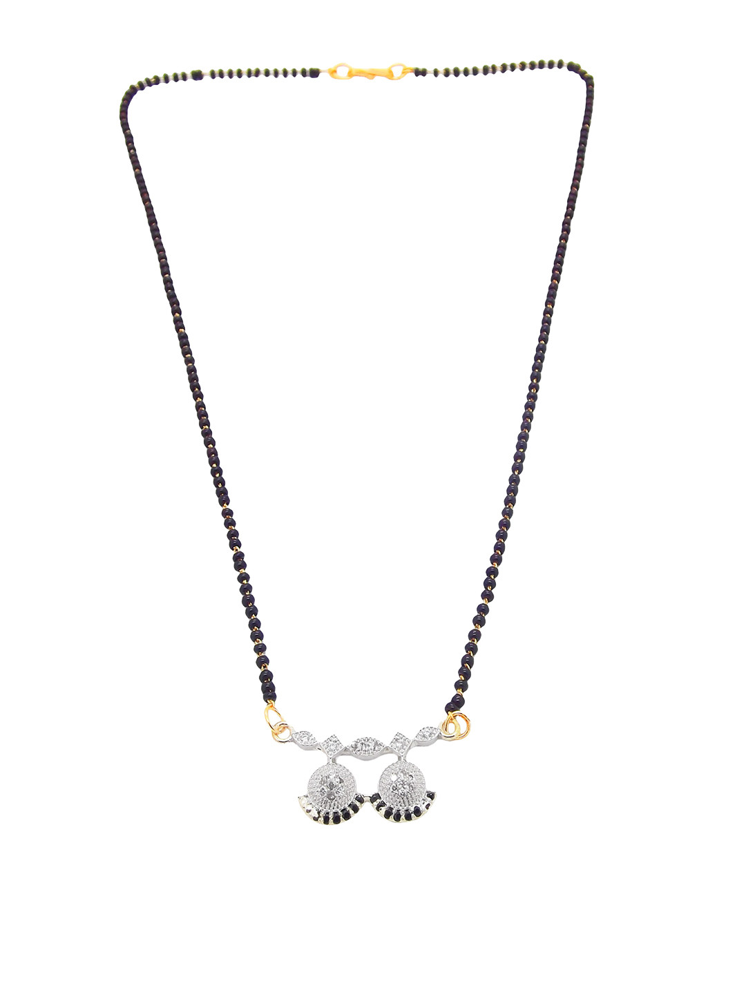 

FEMMIBELLA Gold-Plated Black AD-Studded Beaded Mangalsutra