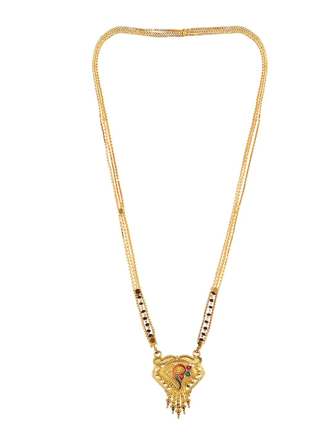 

FEMMIBELLA Gold-Plated Black Meenakari & Beaded Mangalsutra